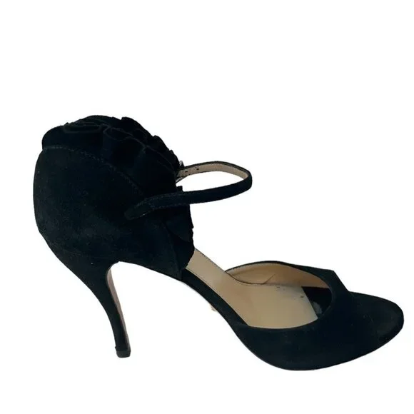 PRADA Open Toe Ruffle Suede Strap Ankle Heel Sandals Women's Size 7 Prom Formal - Picture 3 of 16